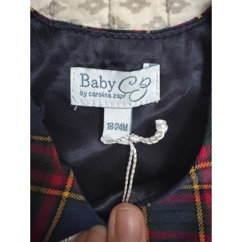Baby CZ‎ Carolina Zapf Plaid Romper Red Navy Blue Tartan Holiday 18-24M NWT - Picture 3 of 4